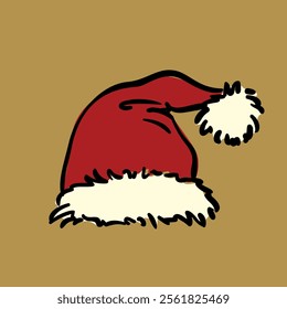 Doodle Christmas hat vector card with object for holiday design, Santa hat hand drawn