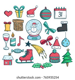 doodle christmas icons collection on white background