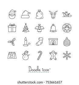 Doodle Christmas Icons. Hand Drawn Icon Set.