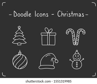 Doodle Christmas icons on black background, vector eps10 illustration
