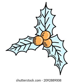 Doodle Christmas illustration with mistletoe in blue shades . Element for New Year's decor, fabric, print, wrapping paper, your own design. Vector, EPS 10