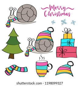 Doodle Christmas items collection isolated on white background, eps10