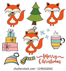 Doodle Christmas items collection isolated on white background, eps10