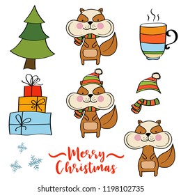 Doodle Christmas items collection isolated on white background, eps10