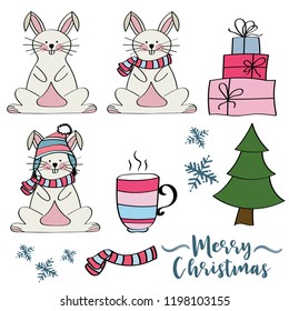 Doodle Christmas items collection isolated on white background, eps10