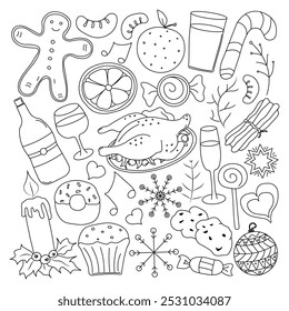 Doodle christmas and new year icons. christmas background
