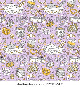 Doodle Christmas and New Year pattern. Zentangle adult coloring book page. Xmas vector seamless background.