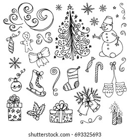 Doodle Christmas New year snowman tree