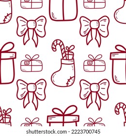 Doodle Christmas and new year vector seamless pattern. Cute winter holiday background. Print for wallpapers, wrapping paper for gifts, interior textile and fabric, greeting cards and invitations