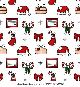 Doodle Christmas and new year vector seamless pattern. Cute winter holiday background. Print for wallpapers, wrapping paper for gifts, interior textile and fabric, greeting cards and invitations