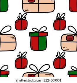 Doodle Christmas and new year vector seamless pattern. Cute winter holiday background. Print for wallpapers, wrapping paper for gifts, interior textile and fabric, greeting cards and invitations