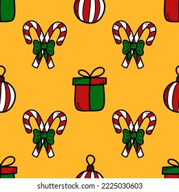 Doodle Christmas and new year vector seamless pattern. Cute winter holiday background. Print for wallpapers, wrapping paper for gifts, interior textile and fabric, greeting cards and invitations