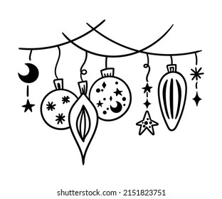 Doodle Christmas ornament isolated clip art, decorative hand drawn holiday garland in black color - vector image