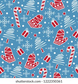 Doodle christmas pattern with trendy winter object drawing. Vector illustration trendy for wrapping wallpaper and textile fashion read for print.