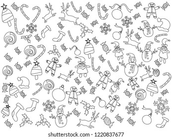 doodle Christmas patterns outline background
