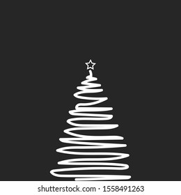 Doodle christmas pine tree in hand drawn style. Cartoon greeting card winter background.