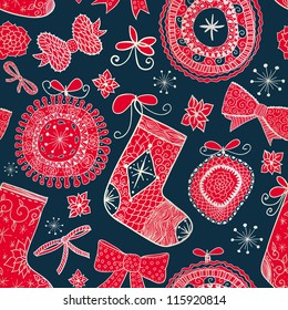 Doodle Christmas seamless pattern.