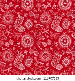 Doodle Christmas seamless pattern.