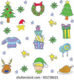 Doodle of christmas set gift spruce candy