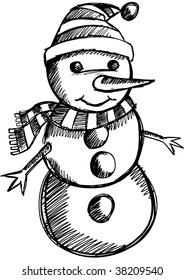 doodle Weihnachtskizze Snowman Vector Illustration