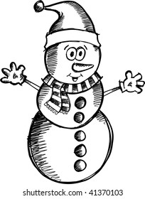 doodle Christmas sketchy Snowman Vector Illustration