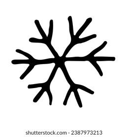 Doodle Christmas snowflake isolated on white. Vector illustration.