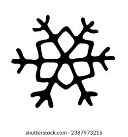 Doodle Christmas snowflake isolated on white. Vector illustration.