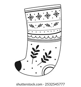 Doodle christmas sock.Decorative Swedish element for Christmas, New Year design. Hand-drawn vector illustration isolated on transparent background. Vector illustration EPS10