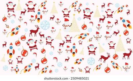 Doodle of Christmas theme contai snowman ,santaclause,deer, trees,snow suitable for decoration