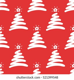 Doodle Christmas Tree. Cartoon Vector Pattern