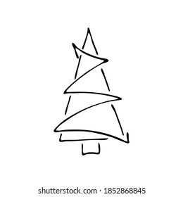 Doodle Weihnachtsbaum. Dekoratives Bild eines Baumes. Abstrakte Vektorgrafik für Hintergründe, Verpackungen, Web, Textilien.