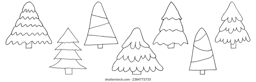 Árbol de Navidad Doodle en estilo dibujado a mano. Dibujo infantil. Ilustración del vector