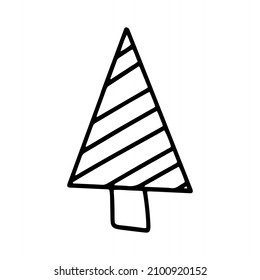 Doodle Christmas tree. Hand-drawn simple Christmas objects. Vector Christmas design icon element for decoration.