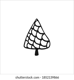 Árbol de Navidad Doodle. Un solo elemento dibujado a mano aislado sobre fondo blanco. Vector.