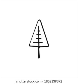 Árbol de Navidad Doodle. Un solo elemento dibujado a mano aislado sobre fondo blanco. Vector.