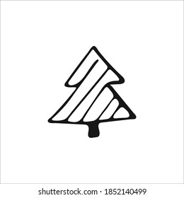Doodle Christmas tree. Hand-drawn single element isolated on white background. Vector.
