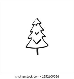 Árbol de Navidad Doodle. Un solo elemento dibujado a mano aislado sobre fondo blanco. Vector.