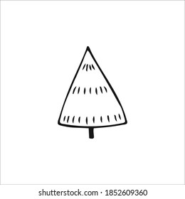 Doodle Christmas tree. Hand-drawn single element isolated on white background. Vector.