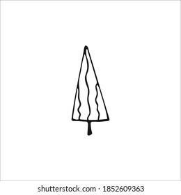Árbol de Navidad Doodle. Un solo elemento dibujado a mano aislado sobre fondo blanco. Vector.