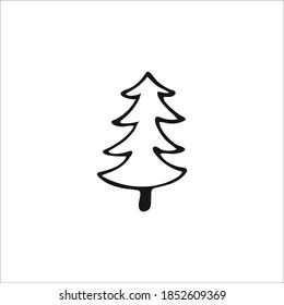 Doodle Christmas tree. Hand-drawn single element isolated on white background. Vector.