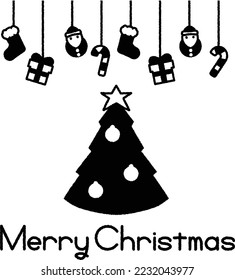 Doodle christmas tree illustration with christmas text