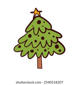 Doodle-Weihnachtsbaum einzeln auf weißem Hintergrund. Tintenvektorgrafik. Abstrakte Vektorlinie.