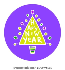 Doodle Christmas Tree. New Year greeting card. Childish style.