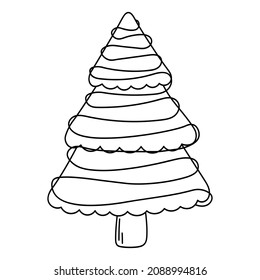 Doodle Christmas tree with a pattern for decoration, design of cards, invitations