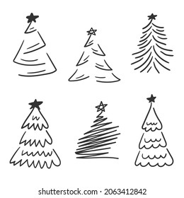 Doodle christmas tree set. Vector illustration
