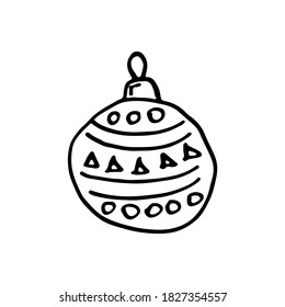 Doodle Christmas tree toy ball. Image for web, print, holiday posters and cards.