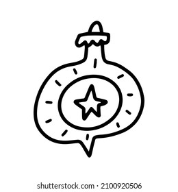 Doodle Christmas tree toy, Christmas tree toys for decorating holiday cards. Vector illustration of various toys, New Year's toys. New Year.