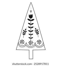 Doodle Christmas tree.Decorative Swedish element for Christmas, New Year design. Hand-drawn vector illustration isolated on transparent background. Vector illustration EPS10