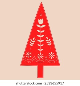 Doodle Christmas tree.Decorative Swedish element for Christmas, New Year design. Hand-drawn vector illustration isolated on beige background. Vector illustration EPS10