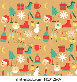 Doodle christmas vector illustration. Xmas design in flat style. Wrapping paper, greeting card. poster. 